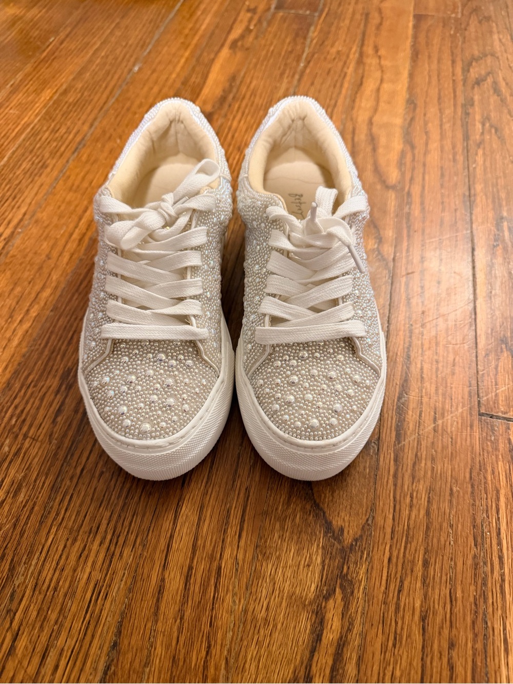 Betsey Johnson Pearl & Rhinestone Low-Top Sneakers - Cream/White